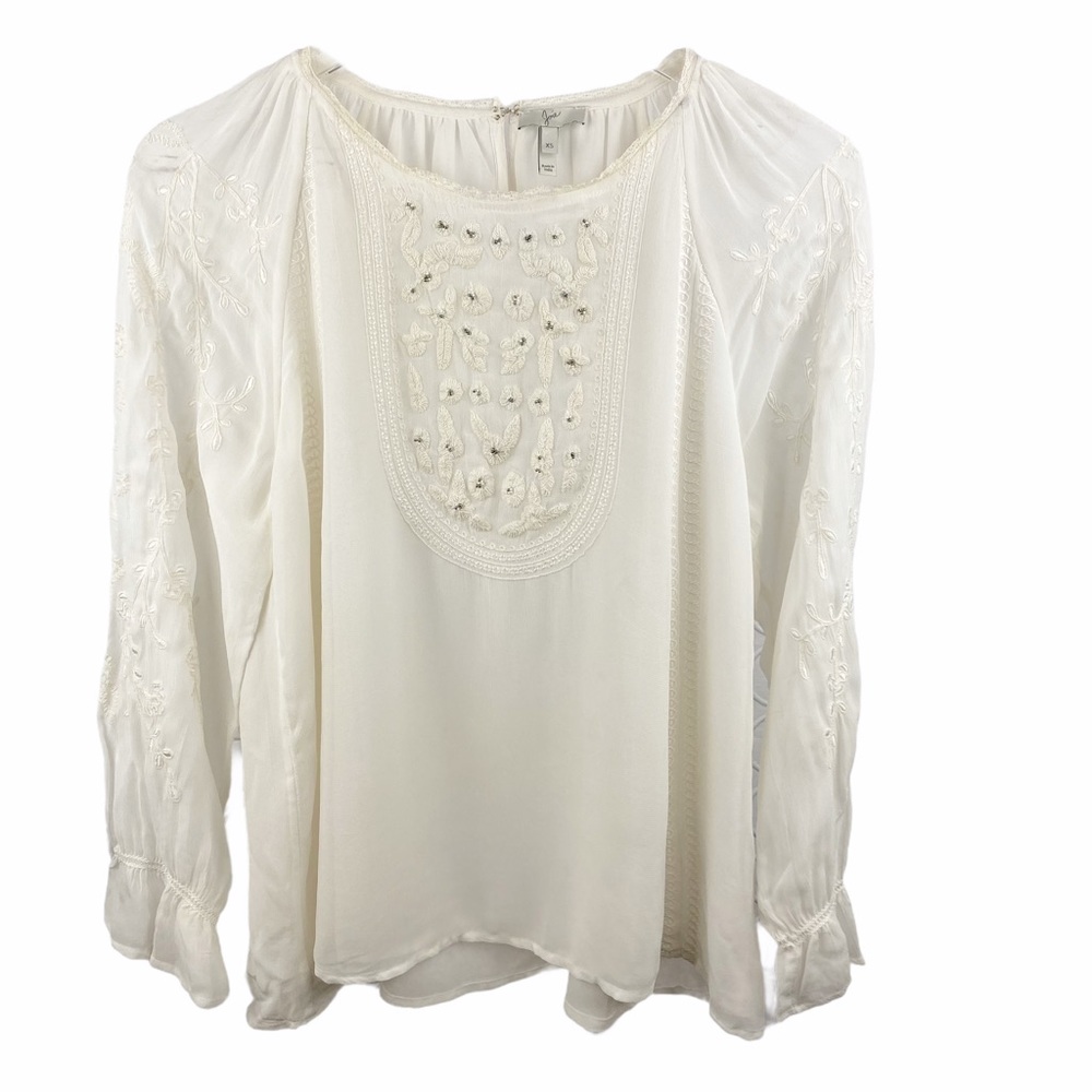 Joie White Sheer Embroidered Peasant Blouse Ruffle XS - Picture 2 of 6